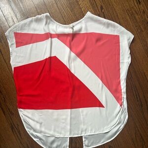 Vince Camuto White and Pink Asymmetrical Sleeveless Blouse